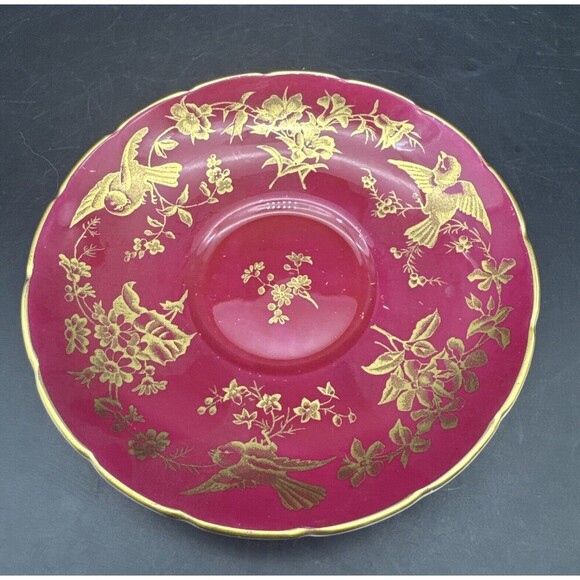 VTG Coalport BURGUNDY & GOLD Birds Bone China Footed Teacup & Saucer England - Picture 2 of 14